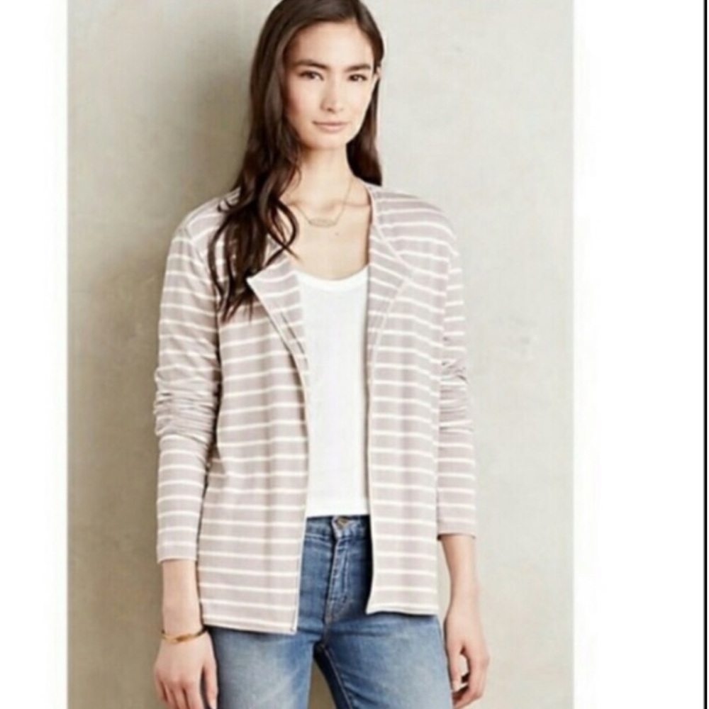 Bordeaux Tan White Striped open Cardigan Sweater S